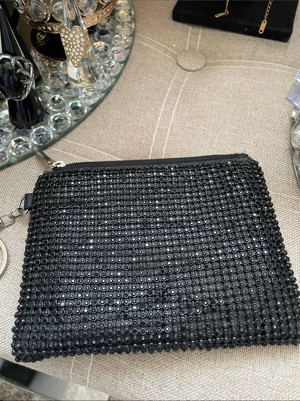 ✨🖤Black Beaded Shimmery Zip Wristlet Key Pouch 🖤✨NEW